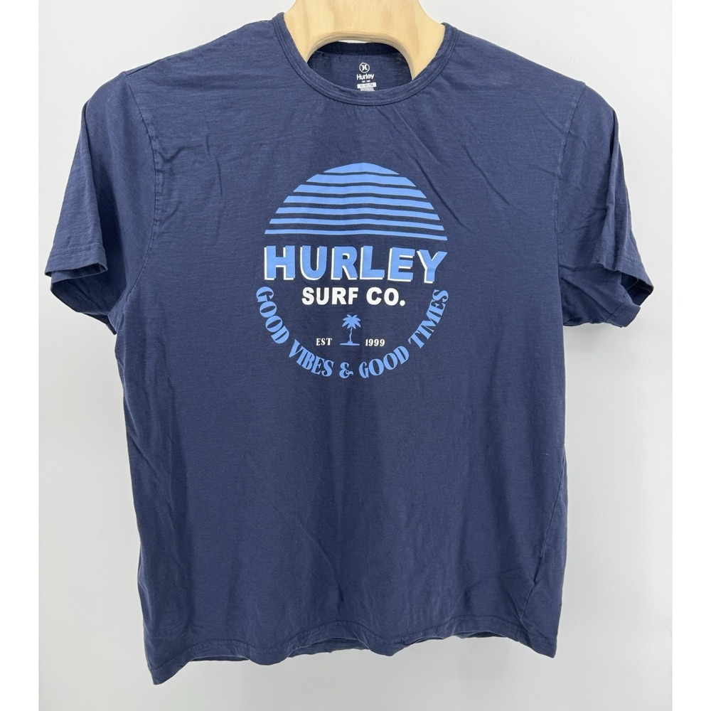Hurley T-Shirt Men's Size XL Blue Surf Good Vibes Good Times Graphic Logo